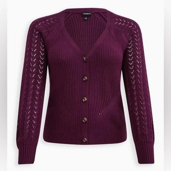 Torrid - Pointelle Cardigan Balloon Sleeve Sweater - Women’s size 3 - Picture 5 of 8